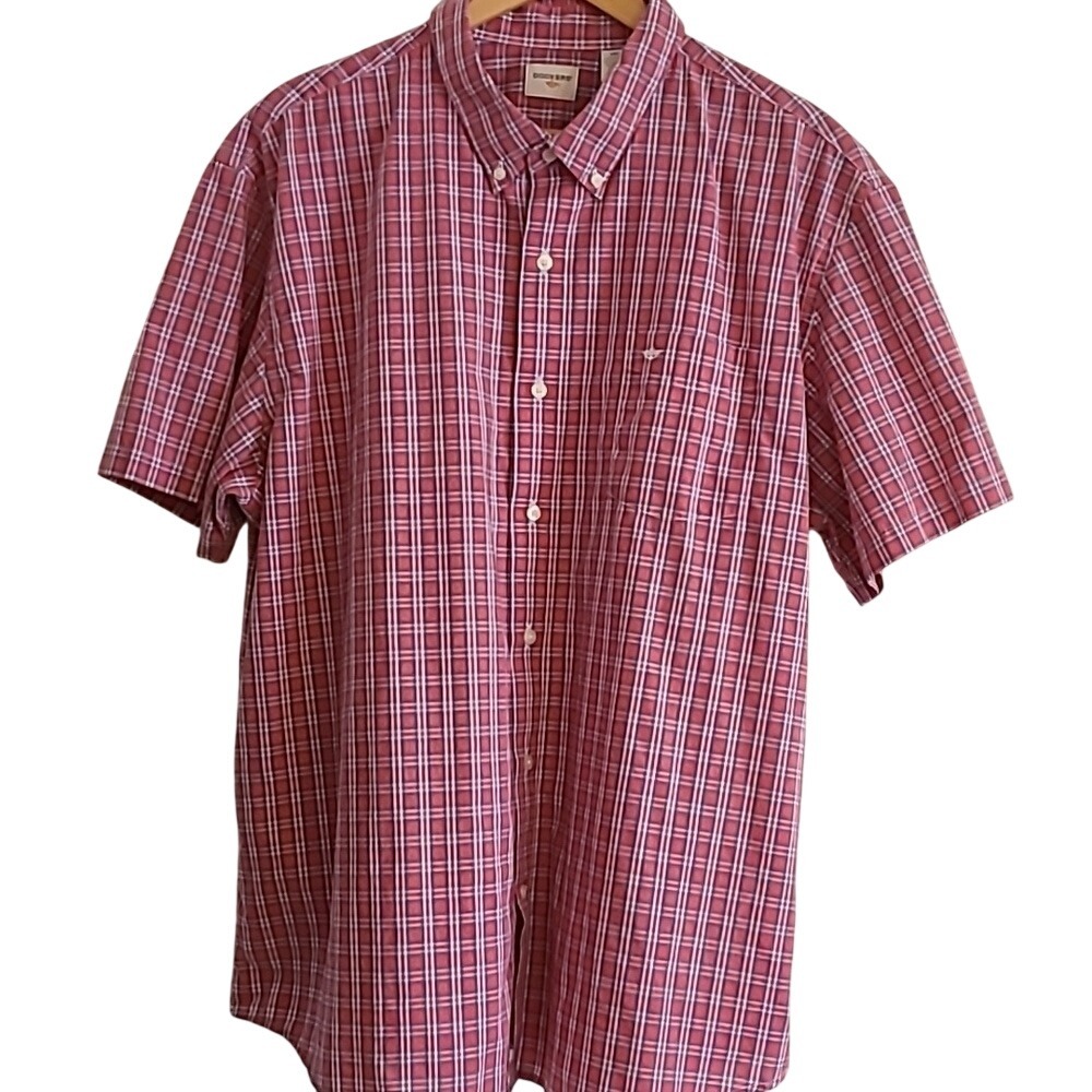 DOCKERS Button Down Shirt Mens XXL Red Plaid Excellent Short Sleeve Casual Top